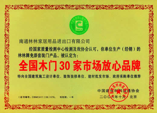 林林木门_企业荣誉