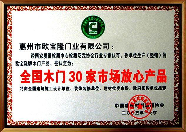 欧宝隆木门_企业荣誉