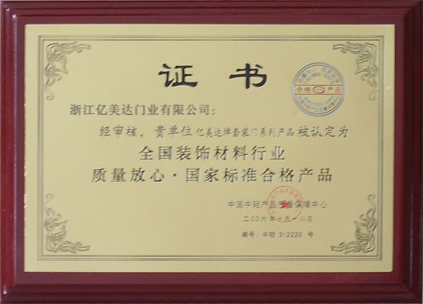 亿美达木门_企业荣誉