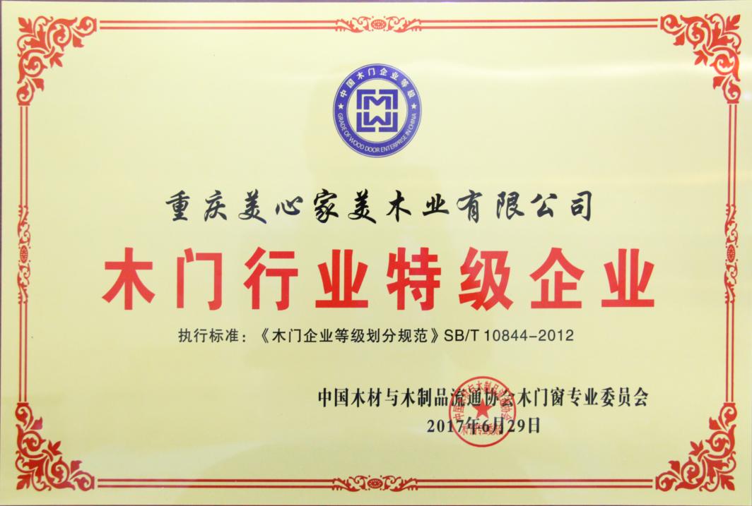 美心家美木门_企业荣誉