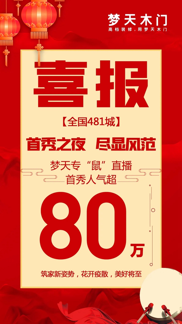 梦天木门开年直播首秀2小时人气超80万