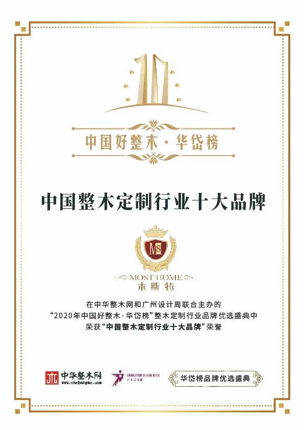 木斯特整木家装荣获“中国整木定制行业十大品牌”称号