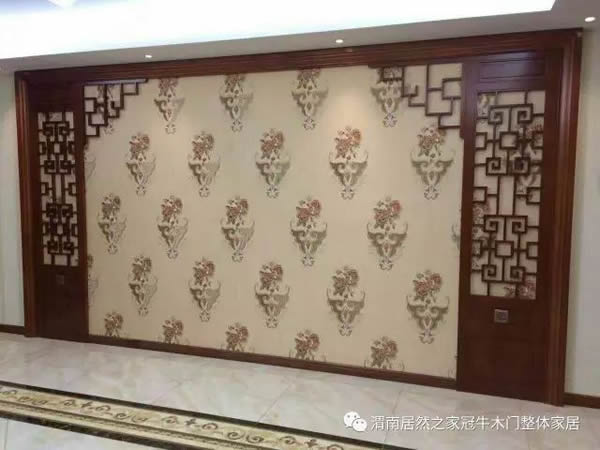 冠牛木门 | 新中式电视背景墙，古典雅致